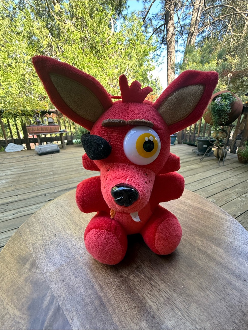 Red Plush Fox Stuffed Animal with Big Yellow Eye